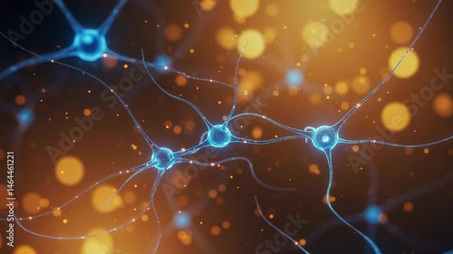 神経細胞輝く、暖色ボケ背景、神秘的描写