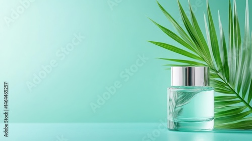 Wallpaper Mural A beautifully styled perfume bottle surrounded by lush green foliage, evoking feelings of freshness and elegance in a serene and minimalist setting. Torontodigital.ca