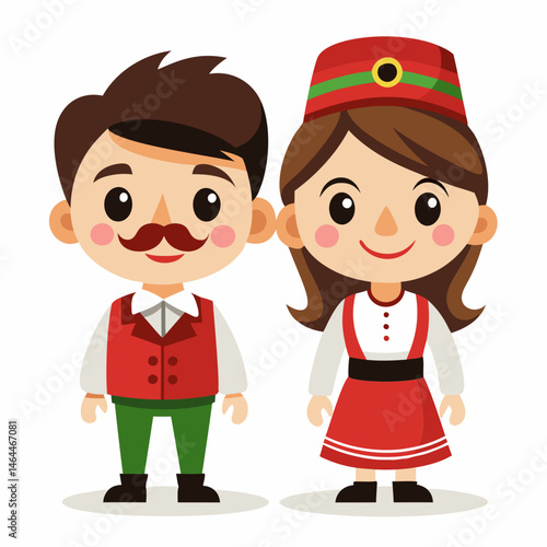 A Charming Couple in Traditional Folk Costume