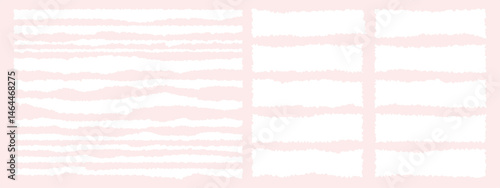 Set of white ripped paper border, divider shapes, banner vector illustration
