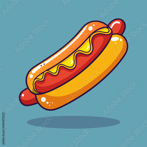 Hot Dog with Mustard.  A Delicious Food Illustration
