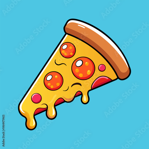 Melty Pepperoni Pizza Slice.  A Delicious Cartoon Illustration