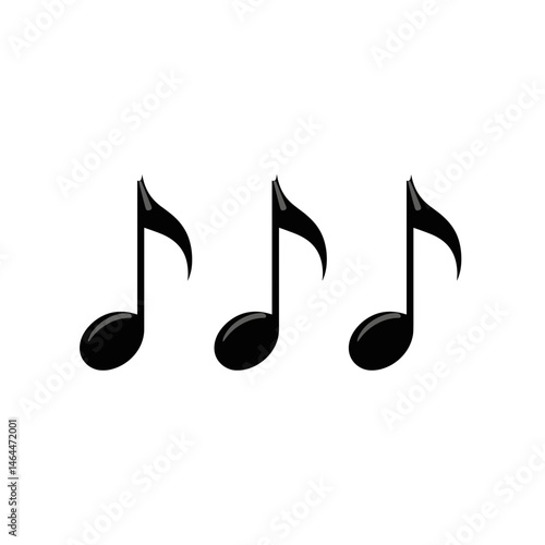 Three black music notes arranged in a line, symbolizing melody and harmony.