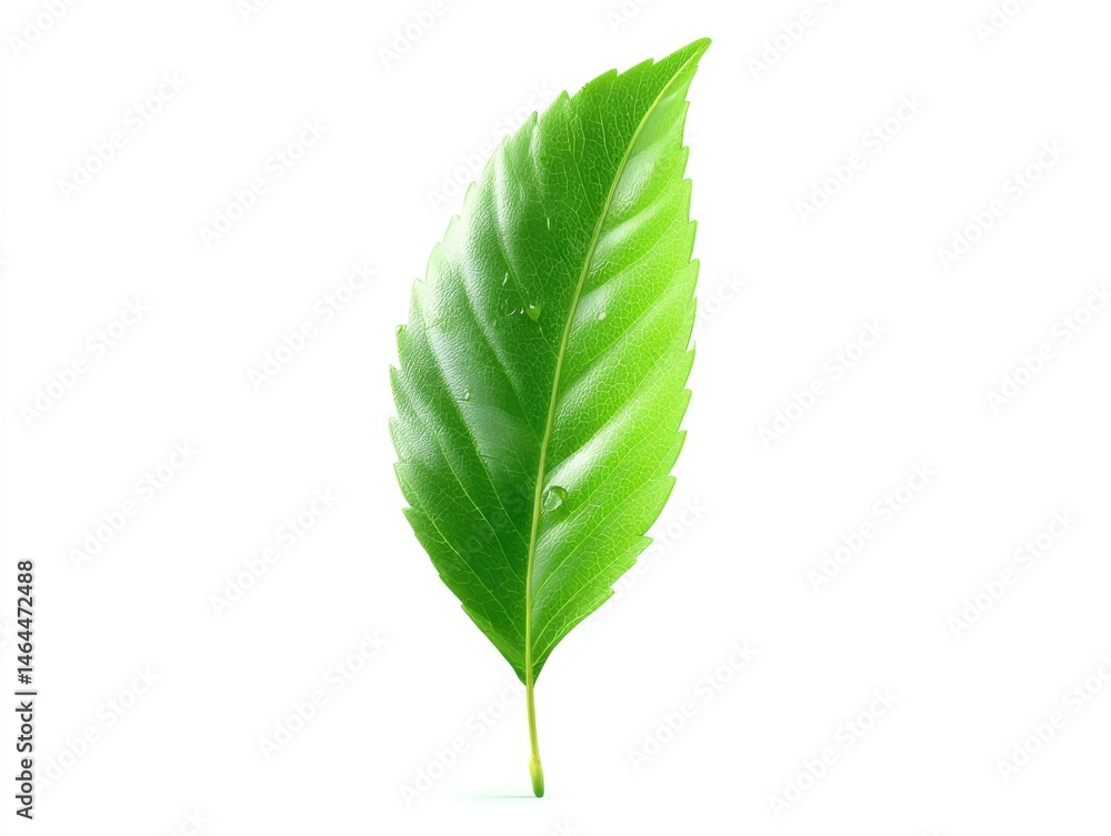 Draw a single, upright green leaf with a natural, fresh look, showing the entire leaf body along with its stem. Draw a single, upright green leaf with a natural, fresh look, showing the entire leaf body along with its stem.