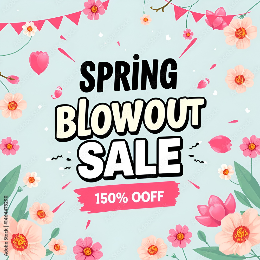 Naklejka premium Spring blowout sale, mega discounts vector banner design