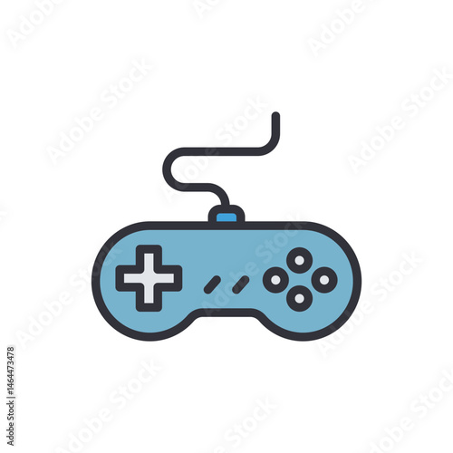 Retro blue controller icon, vintage style game console, pixelated vector illustration
