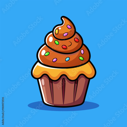 A whimsical chocolate cupcake with colorful sprinkles