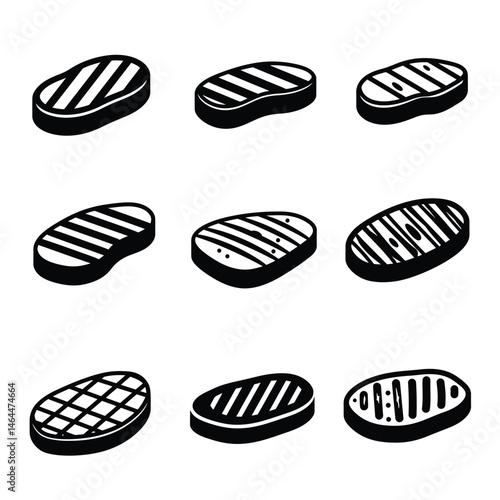 beef meat steak food icons vector design symbol black white illustration collections sets