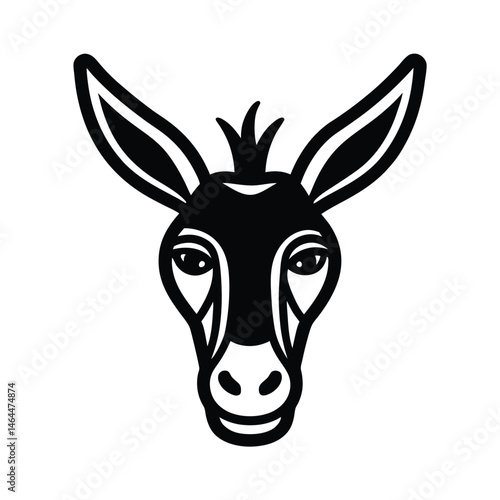 Black and white donkey head facing forward vector illustration isolated on white background