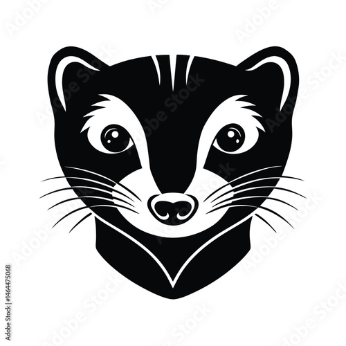Black and white vector illustration of a ferret head in a simple and clean design