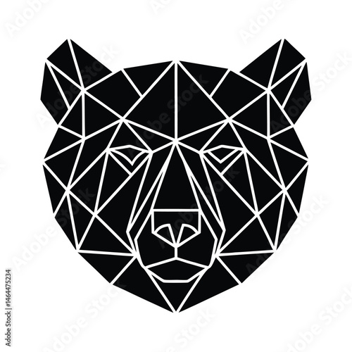 Geometric black bear head illustration showing line art vector isolated on white background