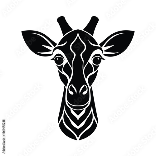 Stylish black and white vector illustration of a giraffe head with geometric decorative details