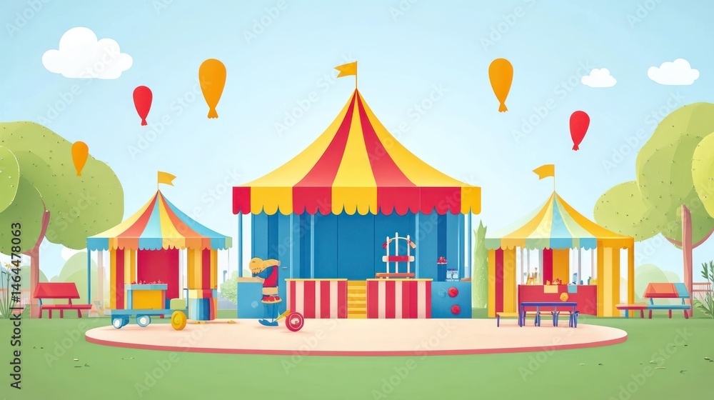Fototapeta premium Carnival Games in Park Setting with Balloons