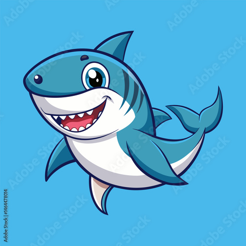 Adorable Cartoon Shark Illustration.  Happy and Smiling Sea Predator