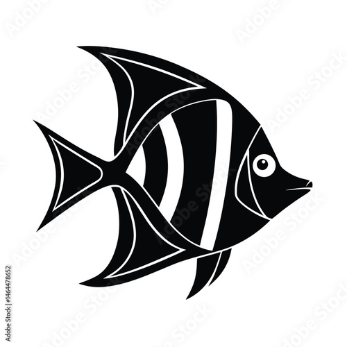 Simple black and white illustration of a tropical angelfish isolated on white background