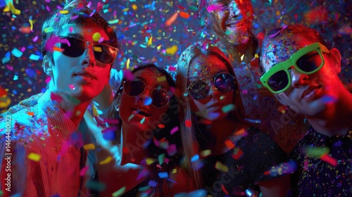 Neon confetti party people Realistic photo