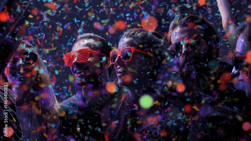 Neon confetti party people Realistic photo