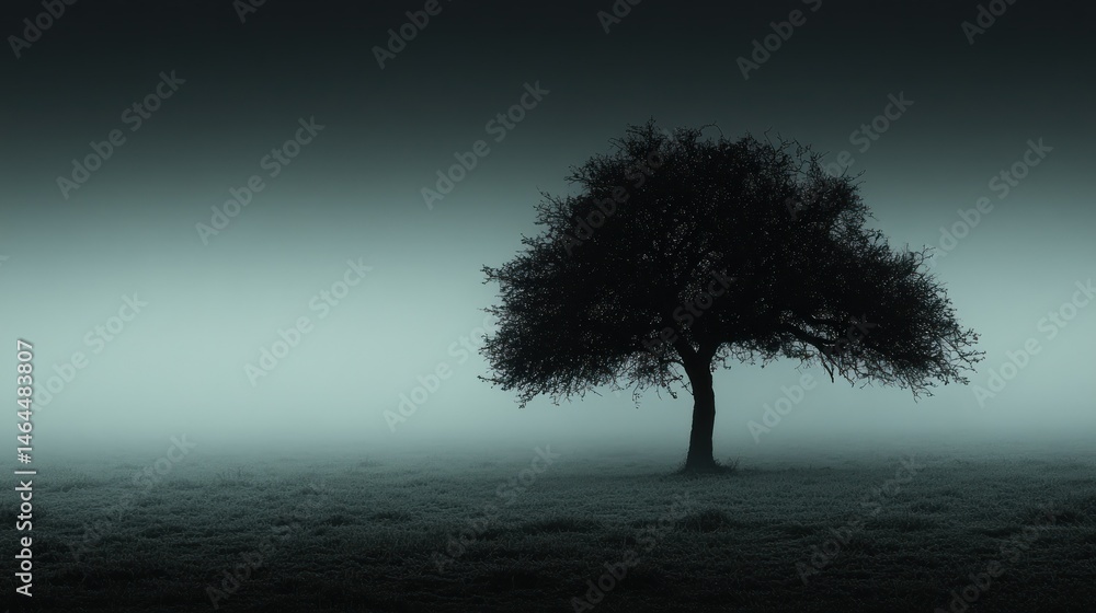 Obraz premium Lonely tree in misty field