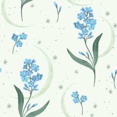 Acrylglasbilder Aquarell-Muster-Set 1 Forget-me-not flower seamless pattern. Floral Watercolor illustration for textile.  © BloomPix