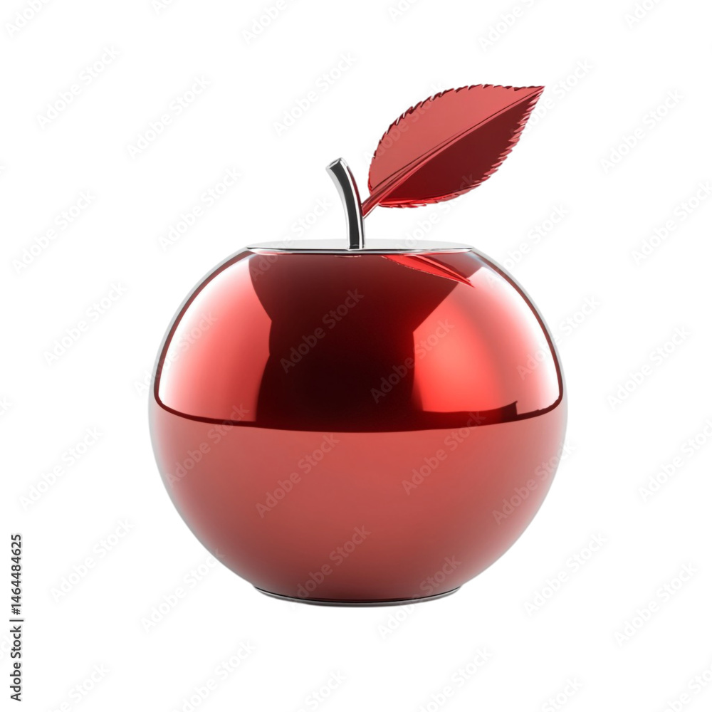 Obraz premium Shiny red apple with a leaf a 3D render