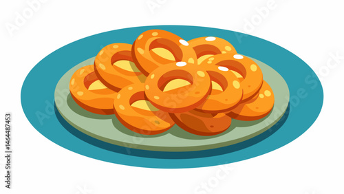 A plate of bitesized pretzel bites hot and fresh from the oven.. Vector illustration