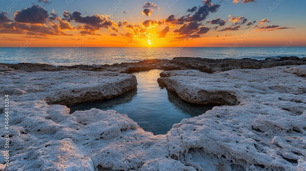 Obraz premium Dramatic sunset over tranquil coastal rocks