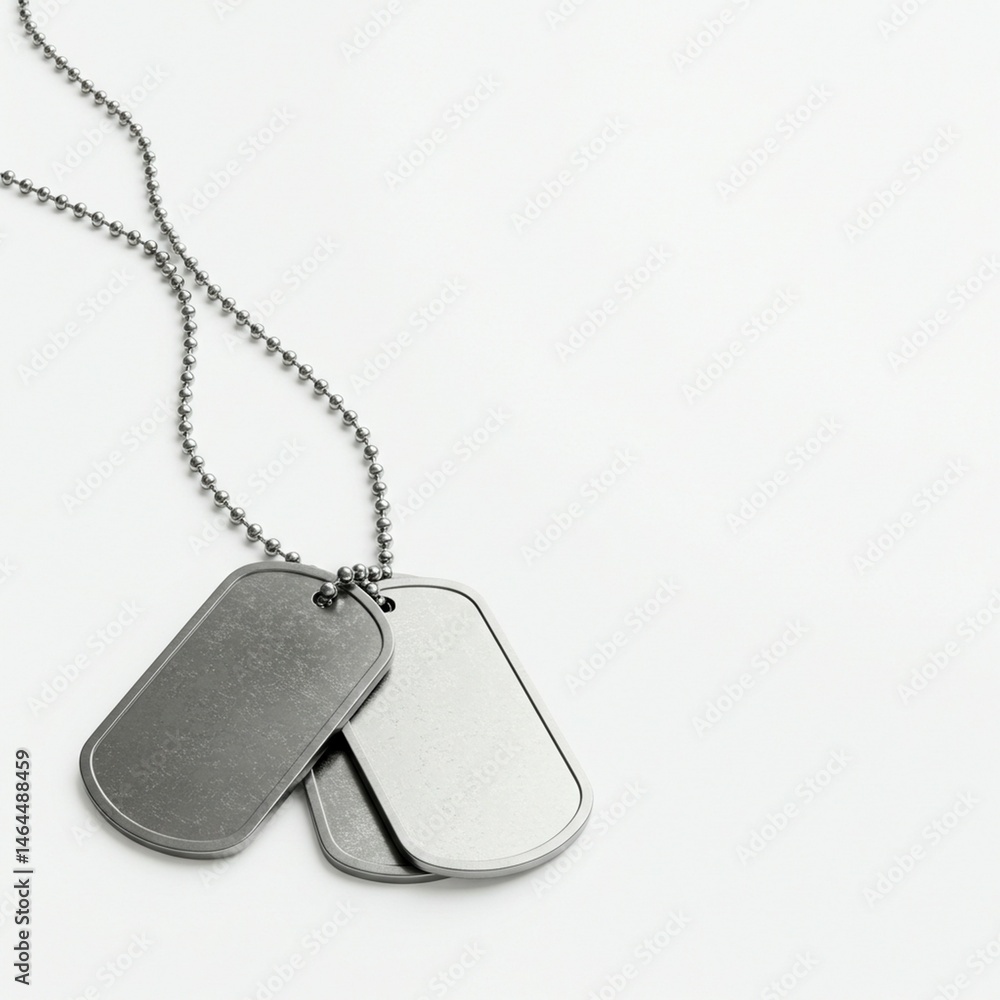 Fototapeta premium Blank Military Dog Tags on a Chain Against a White Background