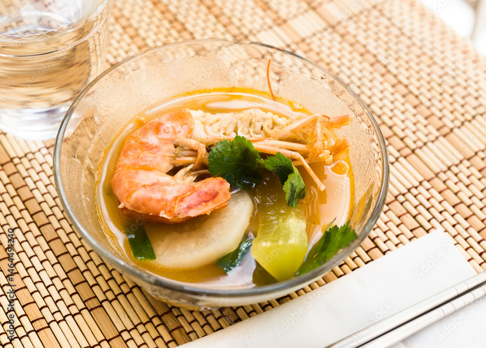 Thai soup with seafood and vegetables
