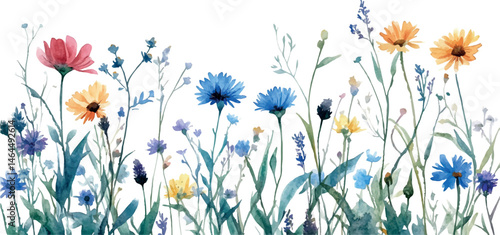 watercolor frame background spring flowers and grass