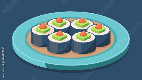 A platter of bitesized sushi rolls filled with creamy avocado and fresh seafood for a sophisticated and indulgent dinner.. Vector illustration