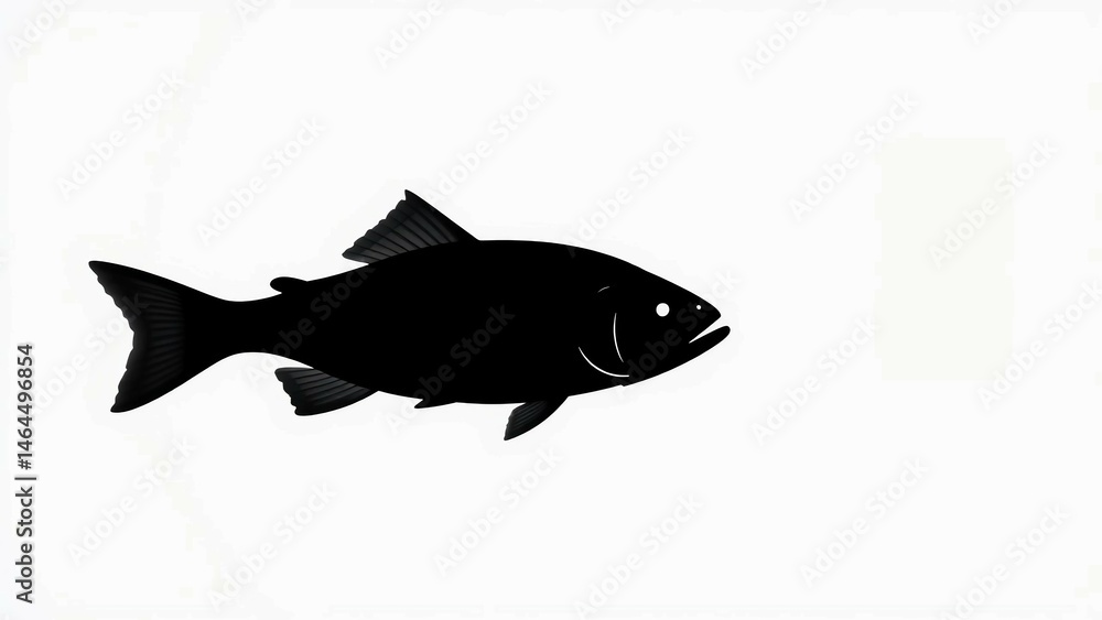 Vector illustration of a black fish silhouette on white background 4K