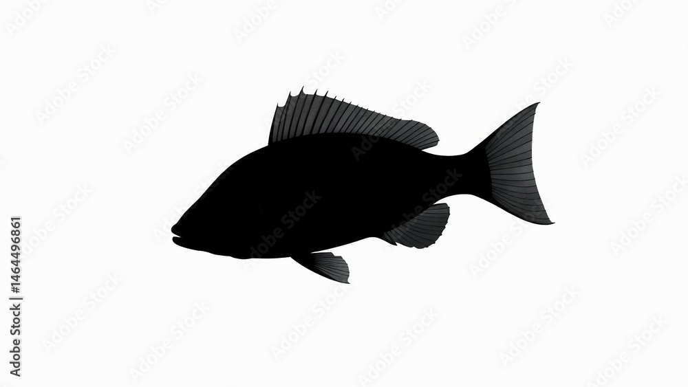 Vector illustration of a black fish silhouette on white background 4K