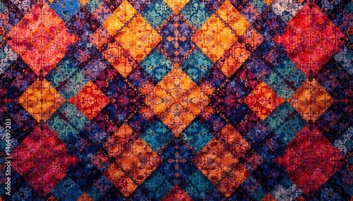 Abstract geometric tapestry pattern, rich colors, contemporary, weave, minimal