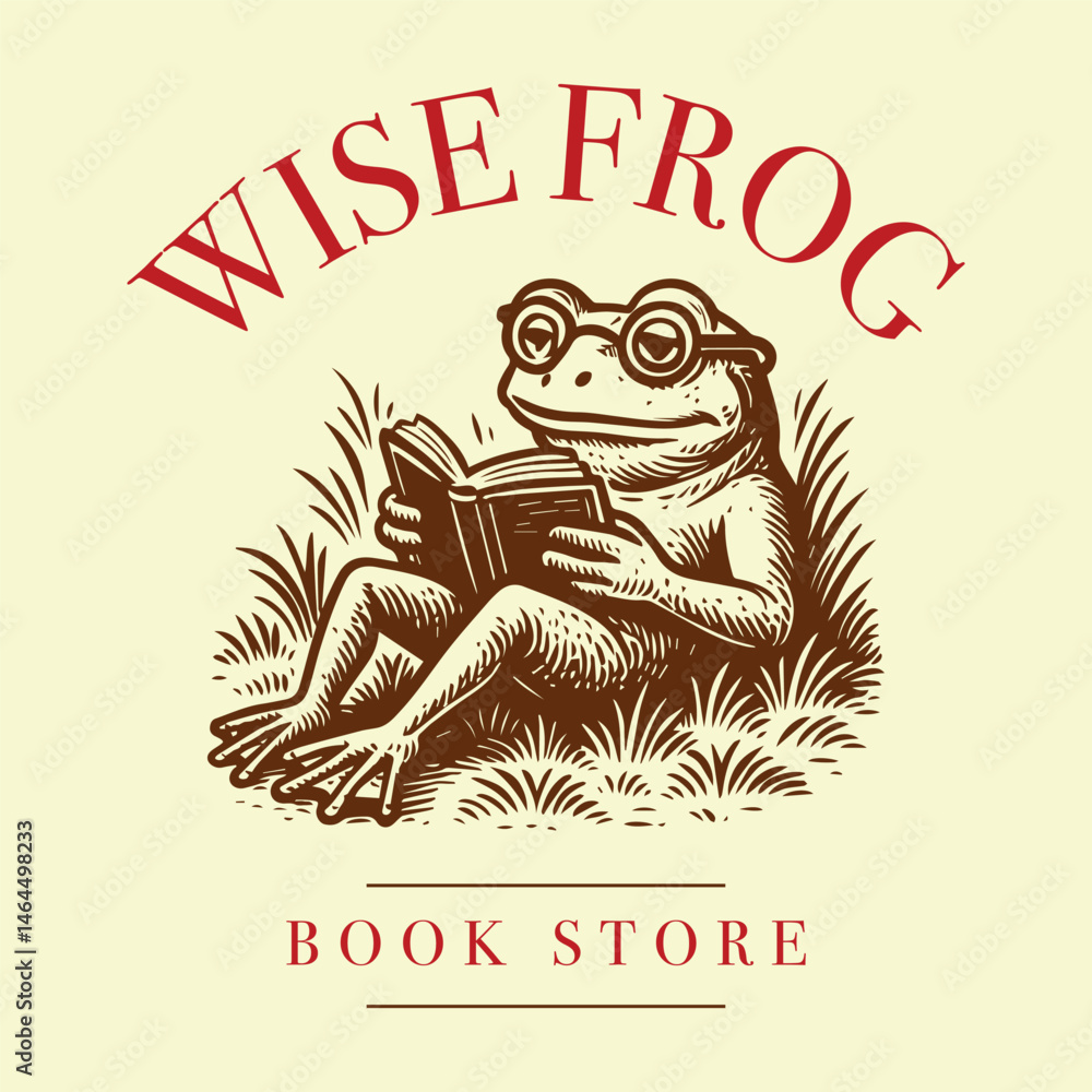 Fototapeta premium wise frog reading a book logo design vector
