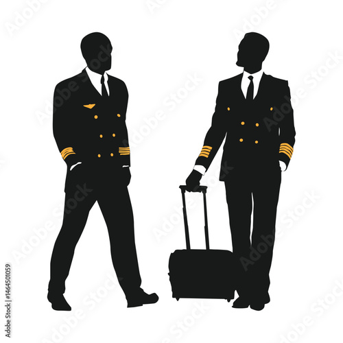 Aviation Pilot in standing pose full Body black silhouette illustratoin vol 04