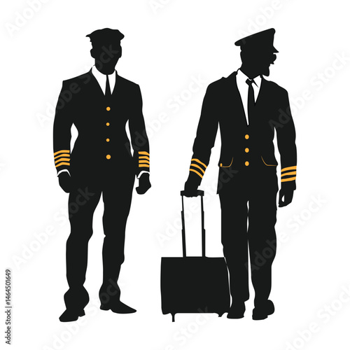 Aviation Pilot in standing pose full Body black silhouette illustratoin vol 02