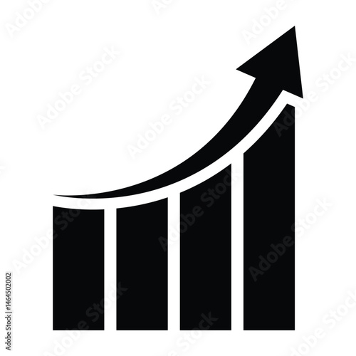Single black arrow growing pointing up on chart graph. Bars icon, success graph trending upwards, interface infographic element for app and web button. Vector illustration eps 10