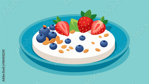 A platter of Greek yogurt topped with fresh berries and a sprinkle of granola for a creamy lowcarb snack.. Vector illustration