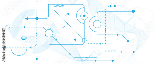 Abstract digital technology futuristic internet network speed connection white and blue background. Technology background with crossed lines and dots.