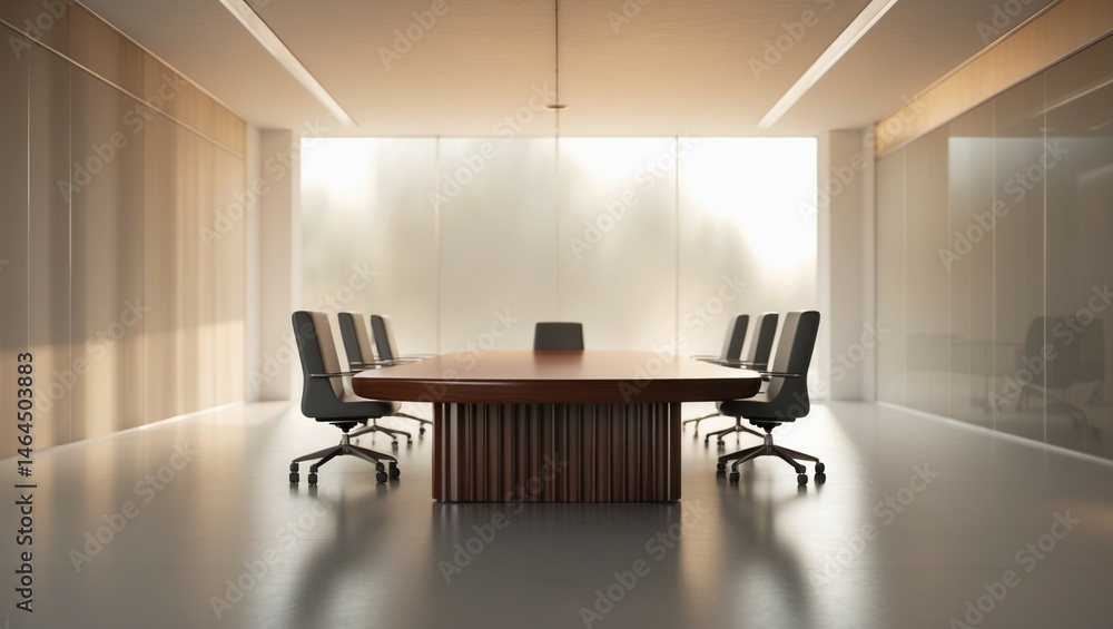 Fototapeta premium Modern luxury interior design of a comfortable, contemporary home office or dining room with stylish furniture, including a desk, sofa, and chairs, seen through a sunlit window
