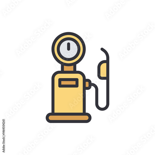 Retro gas pump icon illustration on solid black background for energy themes