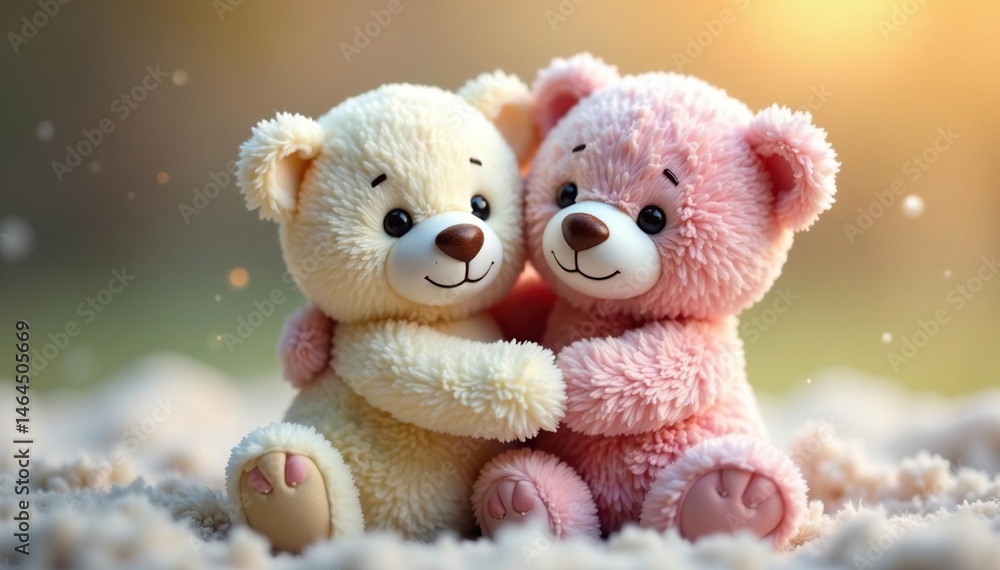 Smiling teddy bears embracing, soft focus, pastel colors, embrace, pastel, affection Smiling teddy bears embracing, soft focus, pastel colors, embrace, pastel, affection
