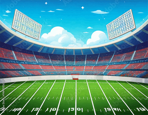 Cartoon Football Field with Scoreboard and Lights
