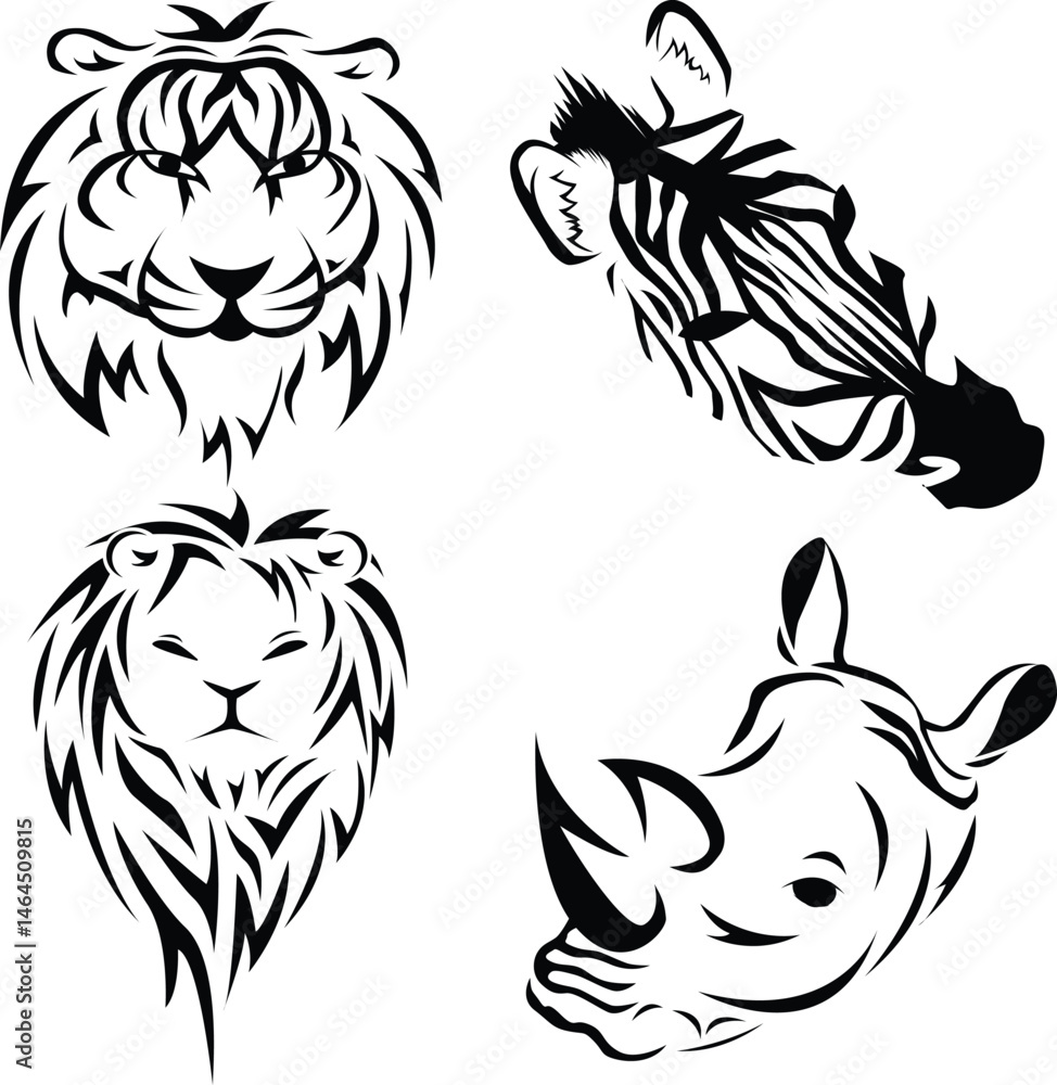 Obraz premium set of minimalistic animals of africa, linear animals, tattoo ideas