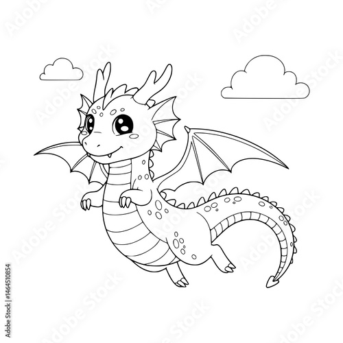 cute little dragon illustration for kids coloring pages