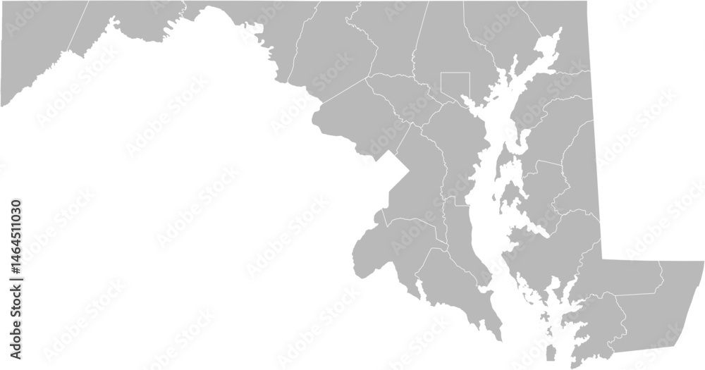 Fototapeta premium Maryland vector map with county boundaries (Web Mercator projection, PPT-compatible & fully editable)