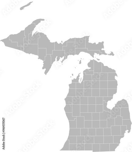 Michigan vector map with county boundaries (Web Mercator projection, PPT-compatible & fully editable)