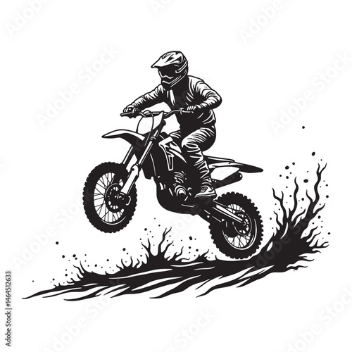 Motocross Rider Vector Illustration in Black and White Silhouette Style
