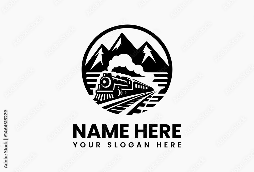 Detailed Train and Tracks Silhouette. Classic Railway Motif Vector Logo Design Detailed Train and Tracks Silhouette. Classic Railway Motif Vector Logo Design