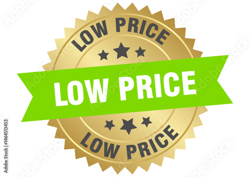 low price. low price round green and gold label isolated on transparent background